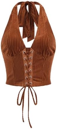 Western Halter Corset Tops Lace Up Backless Crop Top