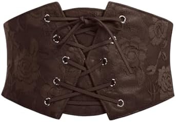 Western Vintage Floral Lace Up Corset Waist Cincher Western Belt Leather