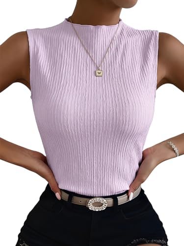 Women Mock Neck Textured Tank Top Corporate Business Office, Mauve