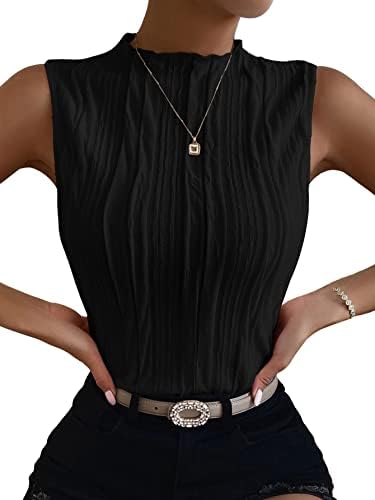 Women Mock Neck Textured Tank Top Corporate Business Office Outfits
