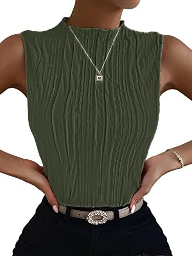 Women Mock Neck Textured Tank Top Corporate Business Office Outfits |