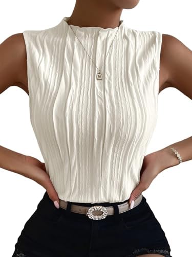 Women Mock Neck Textured Tank Top Corporate Business Office Outfits