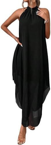 Women’s Wedding Guest Dress Halter Flowy Chiffon Long Bouncy Dress