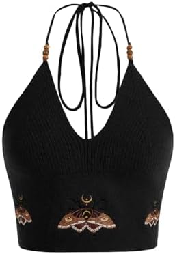 Y2k Halter Tops Embroidery Crop Top Western Cowgirl Shirts