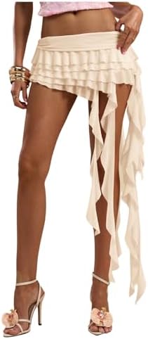 Y2k Mesh Ruffle Layered Mini Skirt Asymmetrical Flowy Skirt