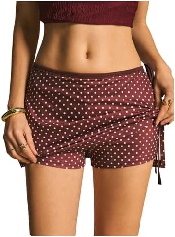 Y2K Polka Dots Tie Wrap Skirt Mini Skort A Line Skirt with Shorts Underneath