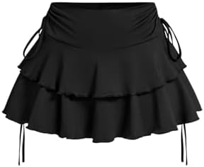 Y2k Ruffle Mini Skirt Bow Side Flowy A Line Cute Short Skirts Casual Skorts