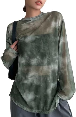 Y2k Tie Dye Sheer Mesh Top Long Sleeve Whimsical Clothes